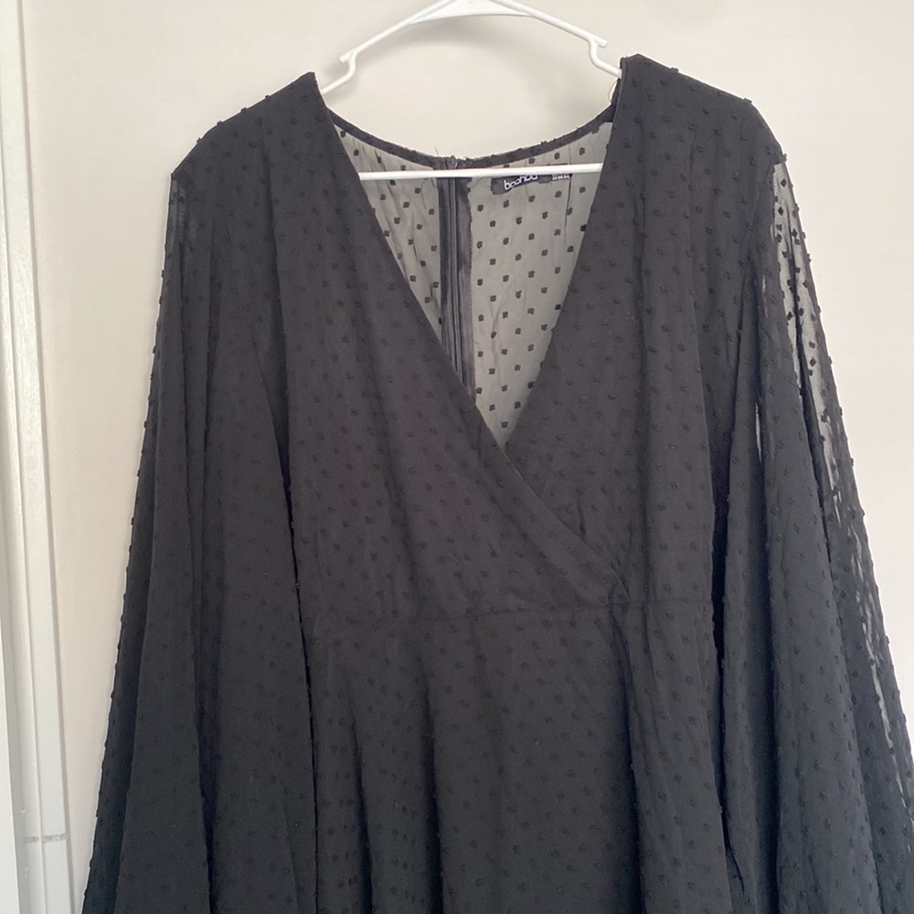 PLUS DOBBY CHIFFON WIDE SLEEVE SKATER DRESS - Picture 3 of 4